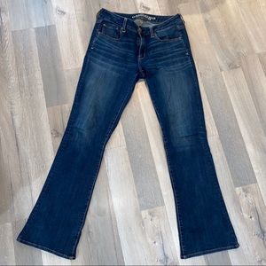 Stretch flare dark wash jeans